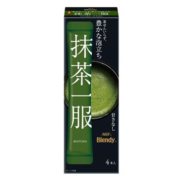 AGF Blendy Matcha Ippuku Unsweetened, Non-Dairy Matcha Latte 4 Sticks