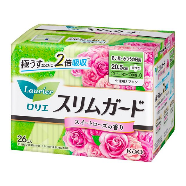 KAO Laurier Slim Guard 20.5cm for Heavy to Normal Flow Days Sweet Rose Scent 26pcs