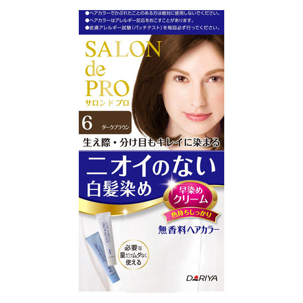 DARIYA Salon de Pro Fragrance-Free Hair Color Quick-Dye Cream for Gray Hair #6 Dark Brown