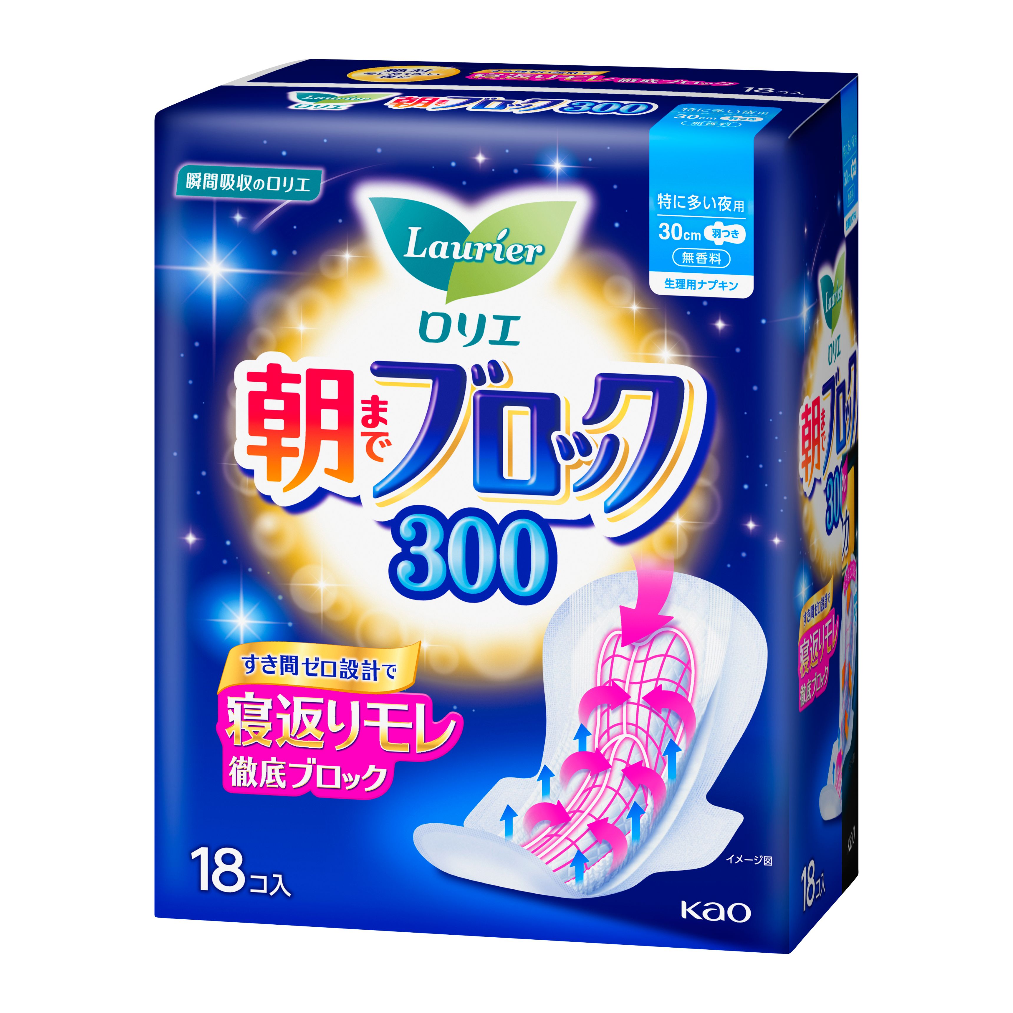 KAO Laurier Block 300 until morning overnight sanitary pads 30cm 18 pieces