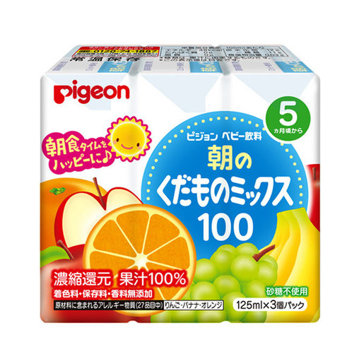 Pigeon baby 100% Morning Fruit Mix juice 125ml* 3 5+months sugar free salt free
