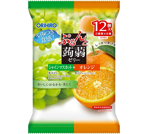 ORIHIRO Purunto Konjac Jelly Pouch Shine Muscat + Orange 12Pcs
