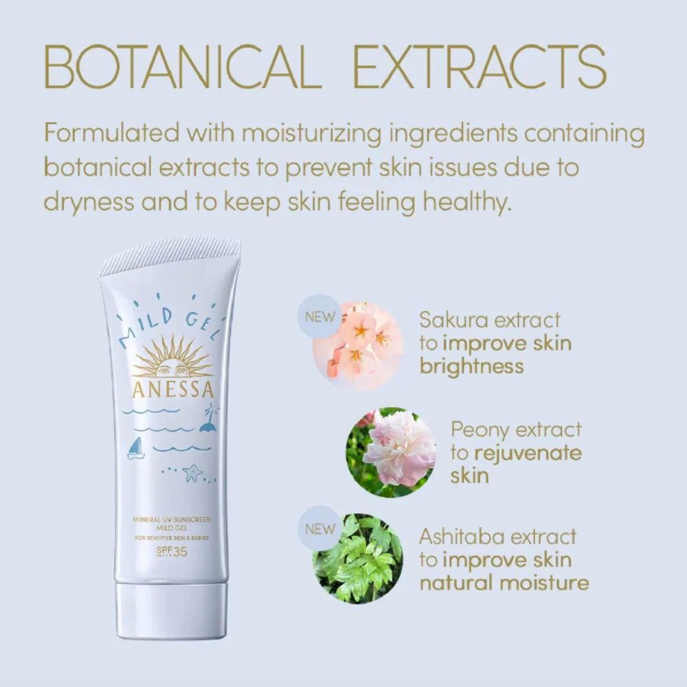 Anessa mineral uv sunscreen mild gel for sensitive skin & babies 90g spf35 pa +++