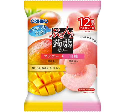 ORIHIRO Purunto Konjac Jelly Pouch Mango + White Peach 12Pcs