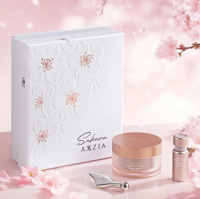 AXXZIA Sakura Limited Eye Care Set 4D Eye Mask + Eye Cream + Massager