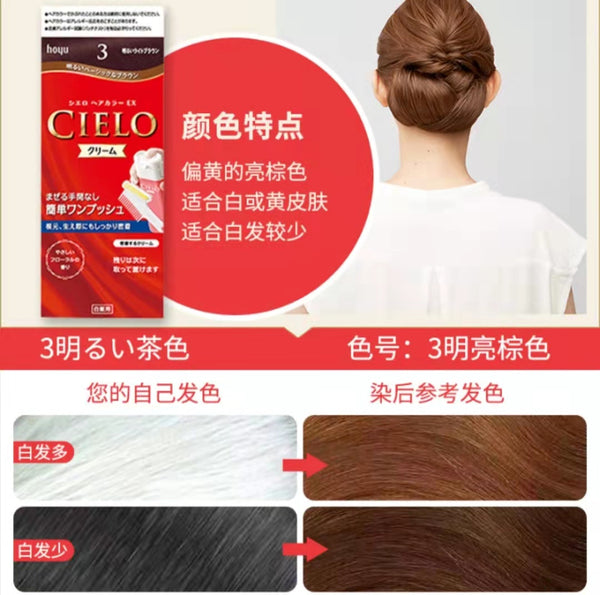 hoyu cielo hair dye to cover white hair 3# bright brown