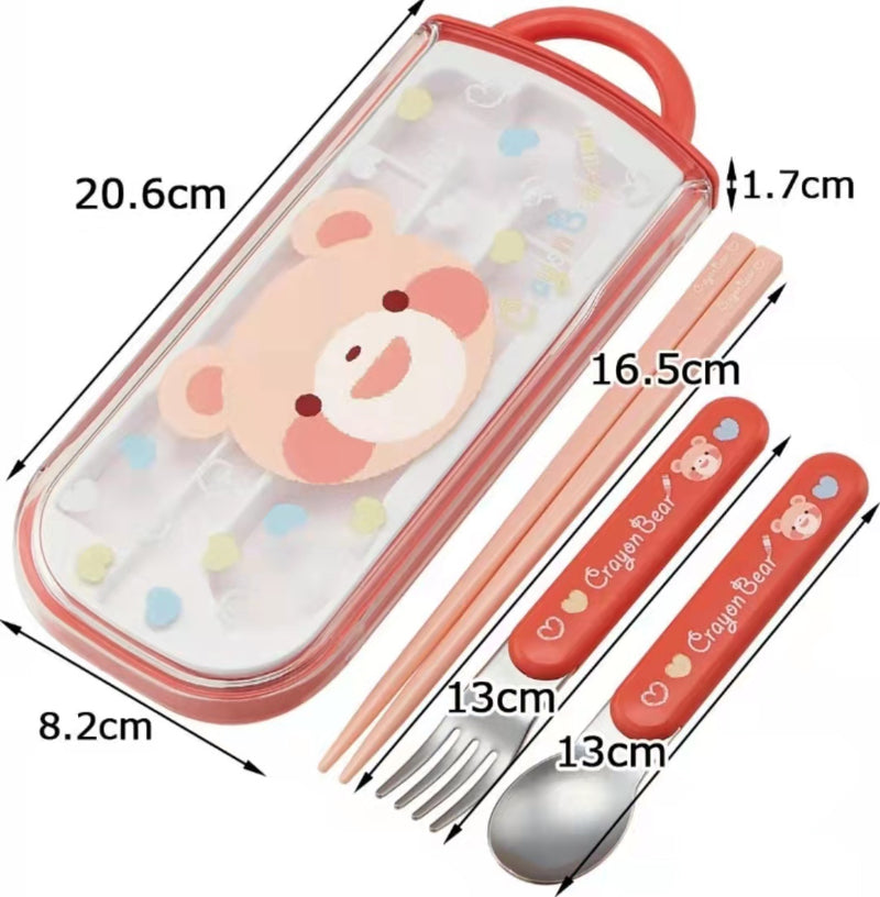 skater fork spoon chopsticks set pink bear