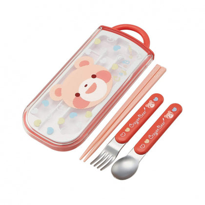 skater fork spoon chopsticks set pink bear